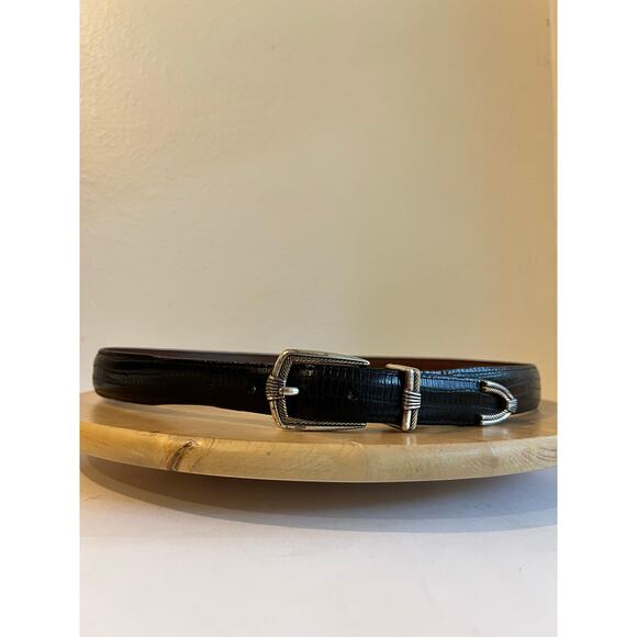Vintage 90s Onyx USA Black Genuine Leather Silver Tipped Buckle Belt Size 38 main image 12